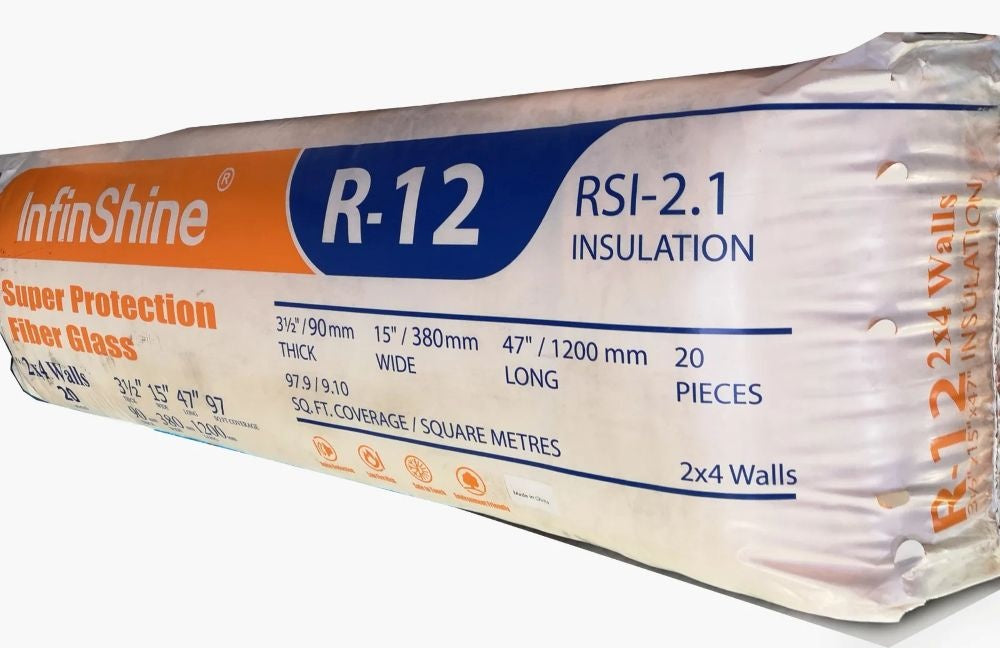 InfinShine Insulation R-12 Super protection Fiber Glass 3-1/2" x 15" x 47" 90mm x 380mm x 1200mm 20pcs/97.9sf/pack $59/pack 10pcs+ $55/pack
