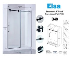 B48 $199 shower door 8mm black frameless  1220X1930mm/48"x76" A4 *Non-Profit First Come First Serve*