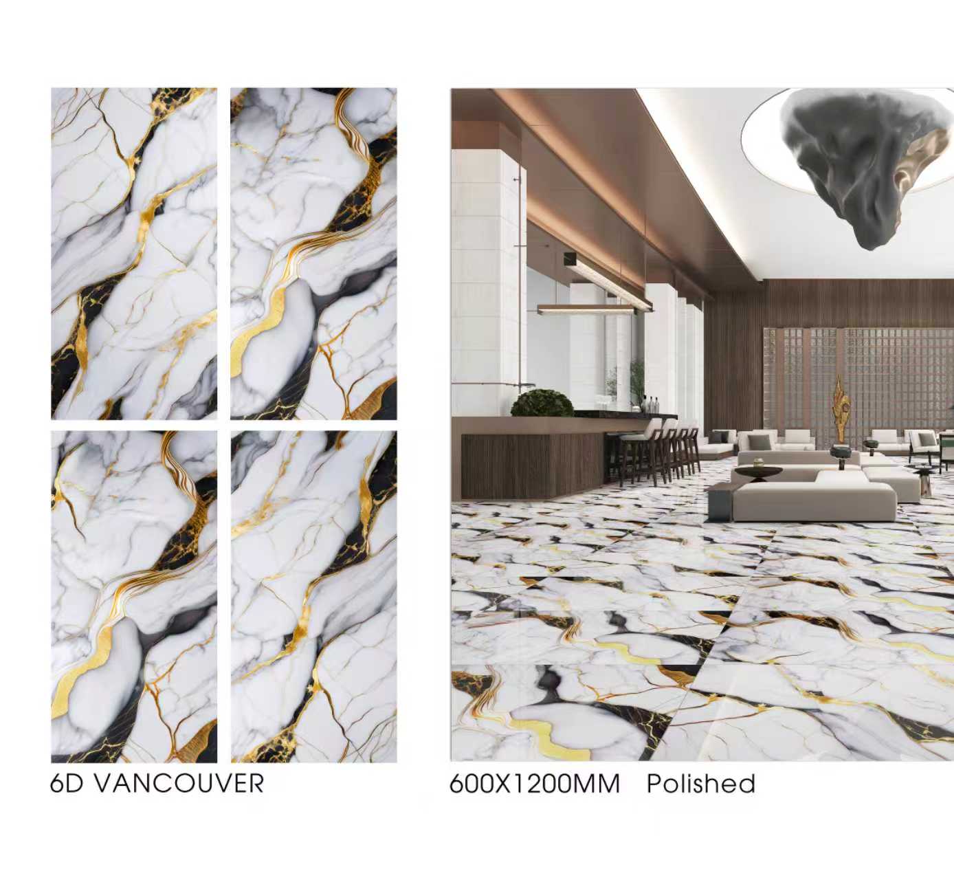 6D Vancouver 24"x48" Gold Curving Full Polished Porcelain Tile Wall/Floor 3pcs/24sf/box $1.69/SF 3000SF+ $1.59/SF A1