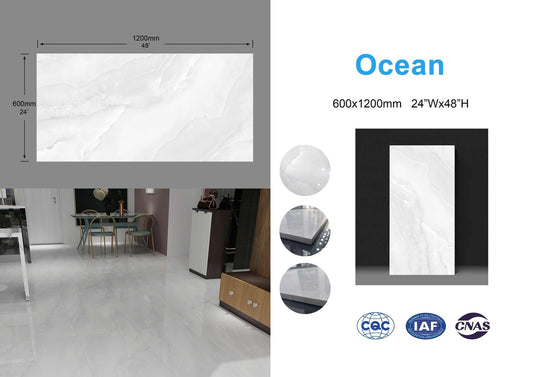 4D Ocean 24"x48" Full Polished Glazed Porcelain Tile Wall/Floor Light Grey 2pcs/16sf/box $0.99/sf was $1.99/sf *Non-Profit First Come First Serve*