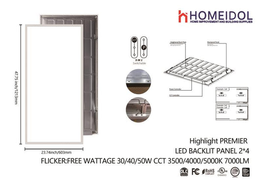 led panel light 2pcs/box 2'x4' dimmable 60w 3CCT 3500/4000k/5000k 9000 lumen ul $59/pc 2pcs/box $118/box  A11 *Non-Profit First Come First Serve*