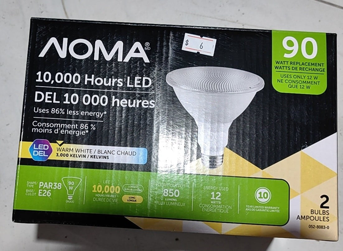 LED LIGHT BULB PAR38 NOMA WARM WHITE 3000K 2PCS/BOX $6/BOX B10.5