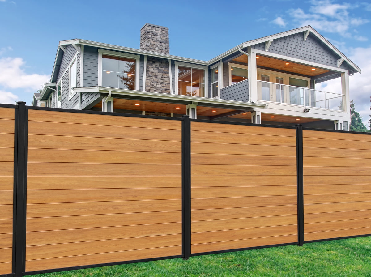 WPC Fence Brown Teak $179/set 30set+$169/set 2.4m/8' Aluminum Post Board 6' widex5' tall 1.8mx1.5m