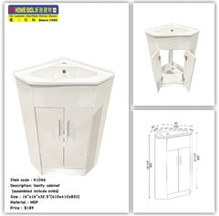 16" corner vanity combo K1066 MDF Floor standing corner vanity with ceramic basin white 410x410x820mm = 16"x16"x32" $119/set A6.5 *Non-Profit First Come First Serve*