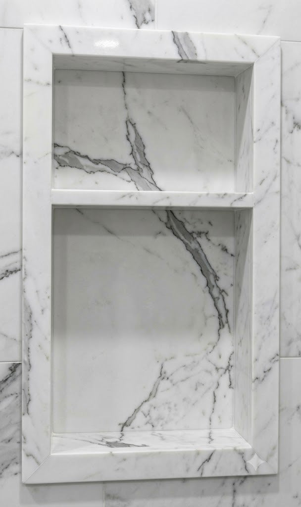 White Calacatta Artificial Marble Niche Two shelves 600x400x100mm 24"x16"x4" $99.99/pc 10pcs+ $89.99/pc (Was $198/pc) AI