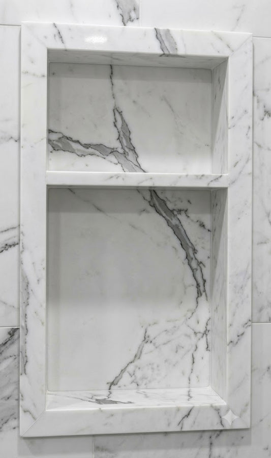 White Calacatta Artificial Marble Niche Two shelves 600x400x100mm 24"x16"x4" $99.99/pc 10pcs+ $89.99/pc (Was $198/pc) AI