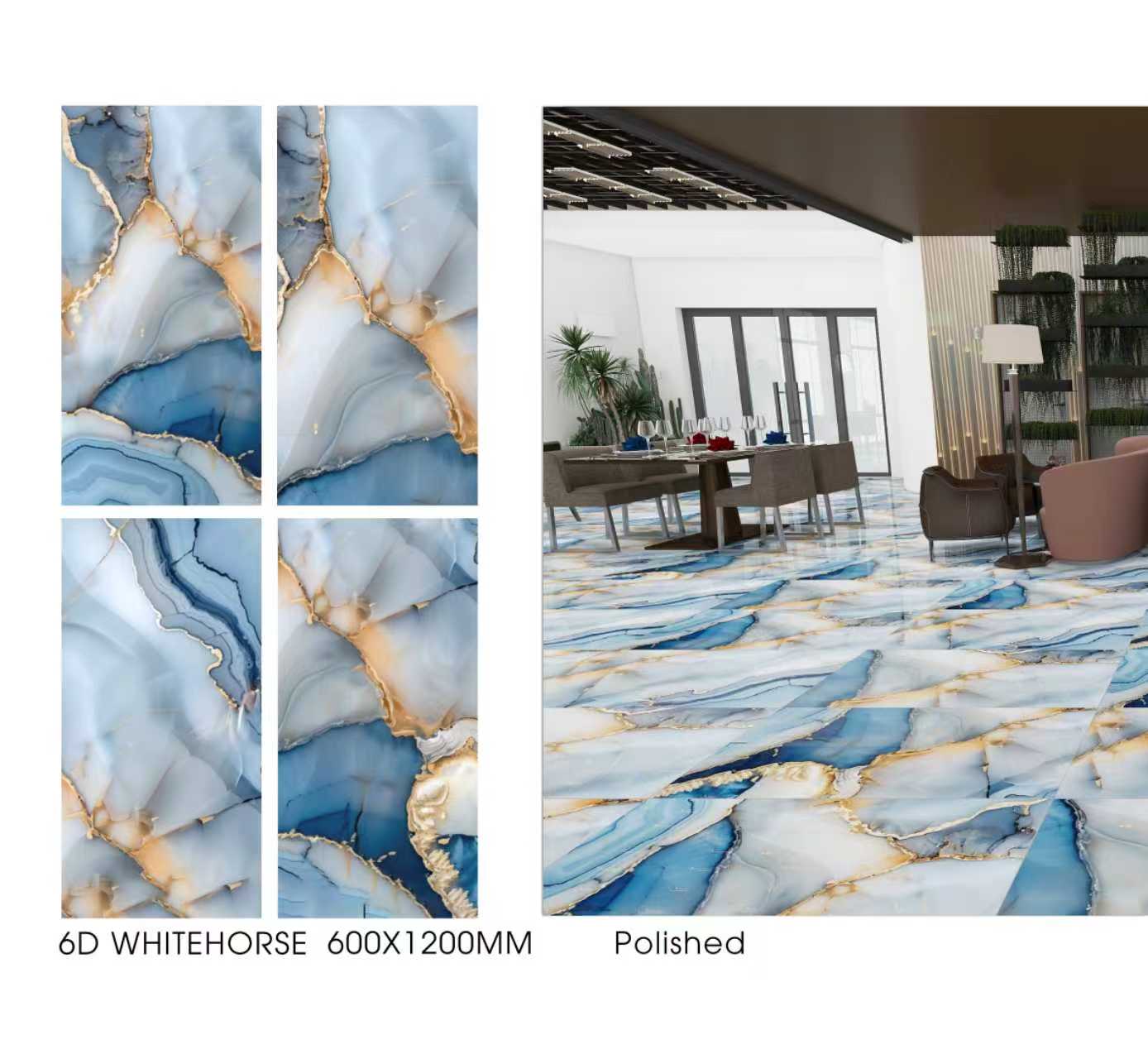 6D Whitehorse *Limited Edition* 24"x48" Gold Curving Full Polished Porcelain Tile Wall/Floor 3pcs/24SF/box $1.49/SF 3000SF+ $1.39/SF A1 was $2.49/SF
