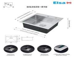 DS2020-R10/5050 handmade single bowl kitchen sink topmount 16 gauged 508x508x228mm (20"x20"x9") inside 17-5/8"x15-1/8"x9" *DRAINS INCLUDED* $119/PC 10PCS+ $109/PC A7
