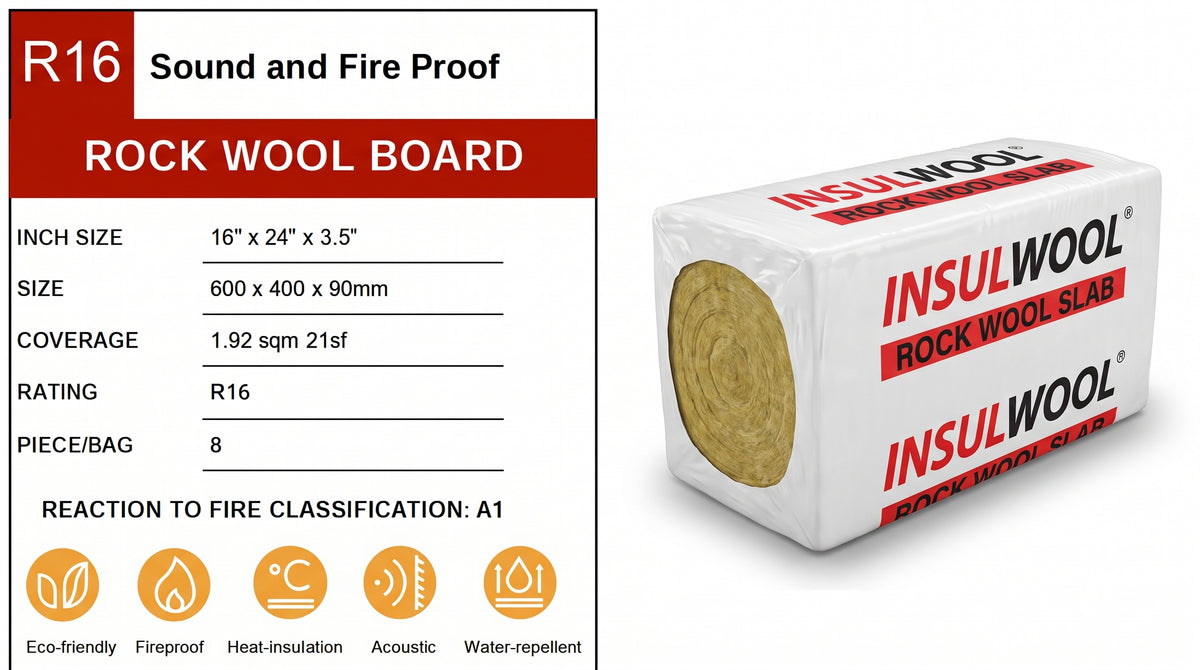 Slab R16 Insulation Rock Wool Board Slab 16"x24"x3.5" 21sf 8psc/box $69.99/bag 10bag+ $59.99