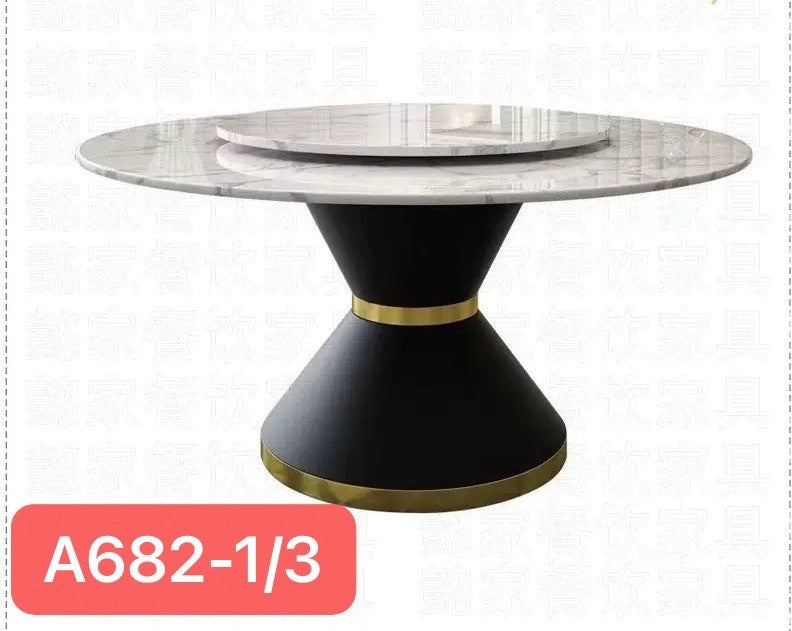 A682 1.35M Slab Dining Table White marble like top and Round black base top round=800mm=31-1/2" 1350x730mm 53"x28-3/4" $399