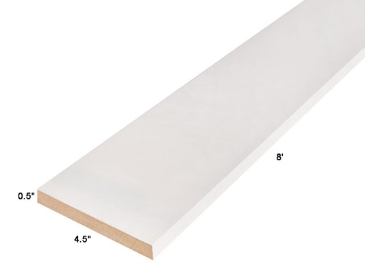 baseboard moulding 121x5-96096C 1/2x4.5" 8ft $9.99/pc = $1.25/lf