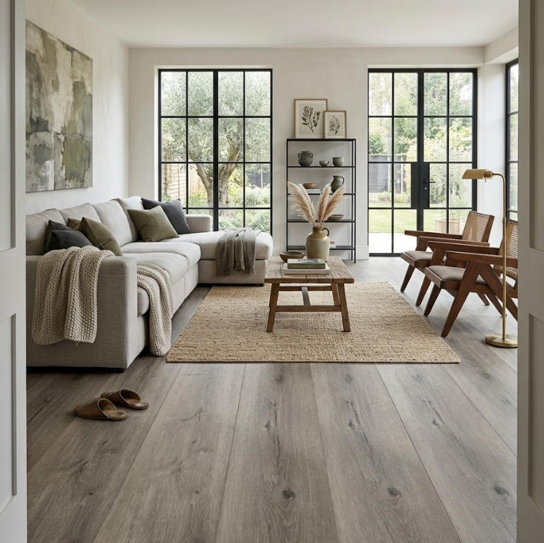 *Vancouver Only* Poplar White 5MM Vinyl Click 7"X48"X5MM with1mm pad 10pcs/box 25sf/box $1.09/sf 2000sf+ $0.99/sf - Home Idol Vancouver Richmond Surrey