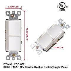 *Discontinued* double rocker switch single pole 15a 120v $1.99/PC 10PCs+ $1.79/PC B4