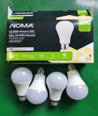 NOMA LED GLOBE A19 2700K WARM WHITE 4PCS/BOX $6/BOX B10.5