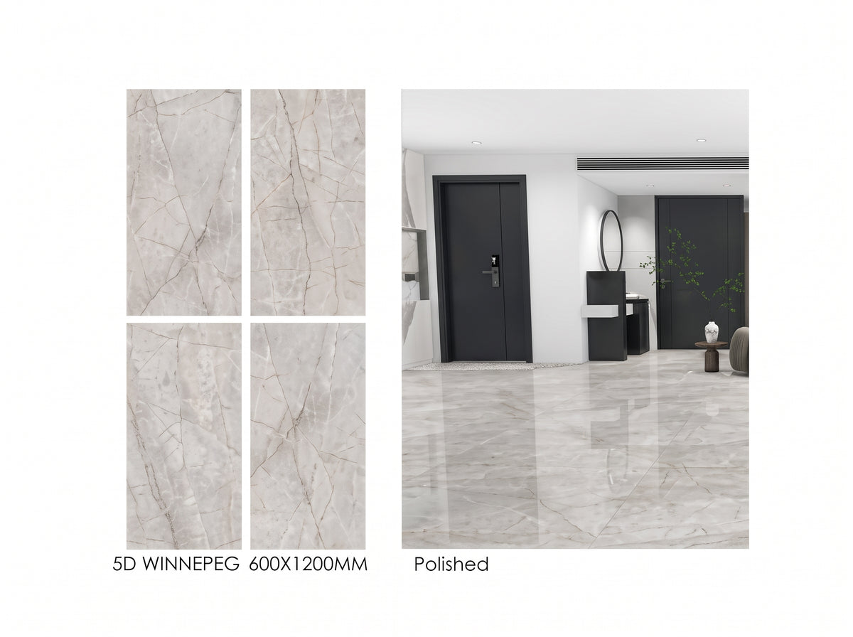 6D Winnipeg 24"x48" Full Polished Porcelain Tile Wall/Floor Grey 3pcs/24SF/box $1.29/SF  (No Return No Exchange No Claim on Broken) - Home Idol Vancouver Richmond Surrey