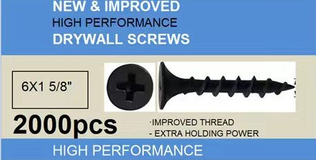 Drywall Screw #2 philips recess, bugle head coarse thread hardened grey phosphated #6x1-5/8" 2000pcs/box $19.50/box