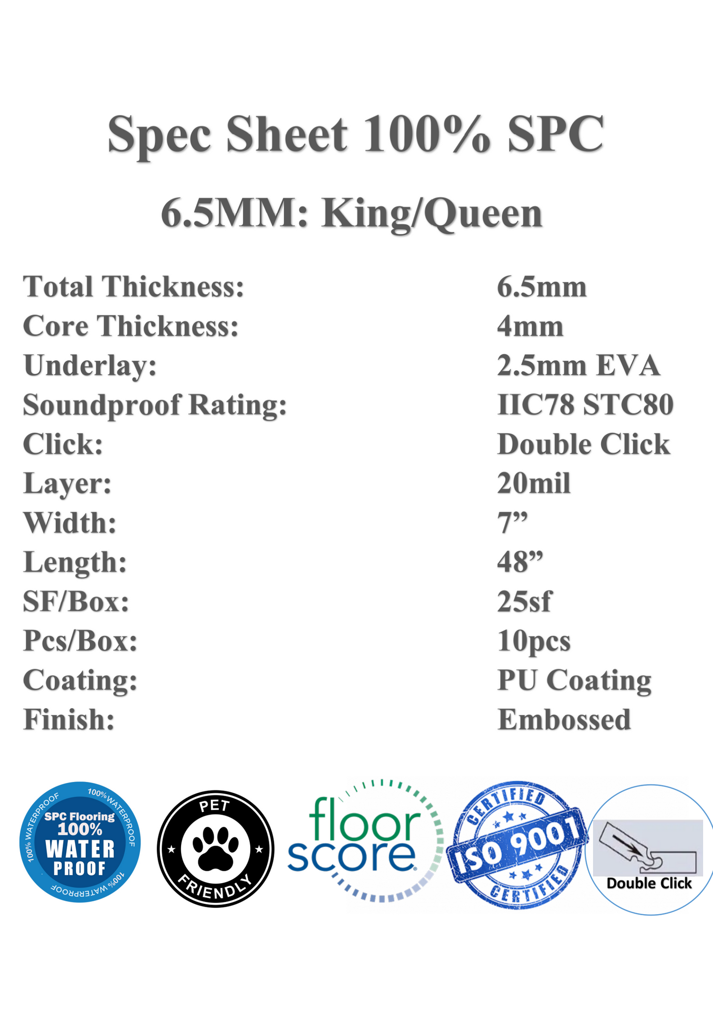 Q6.5-6.5mm Spc vinyl flooring 6.5MM(4.5mm+2mm) 7"x48" 10pcs/25sf/box  $37.25/box $1.49/sf BULK DEAL 1000SF+ $1.39/sf