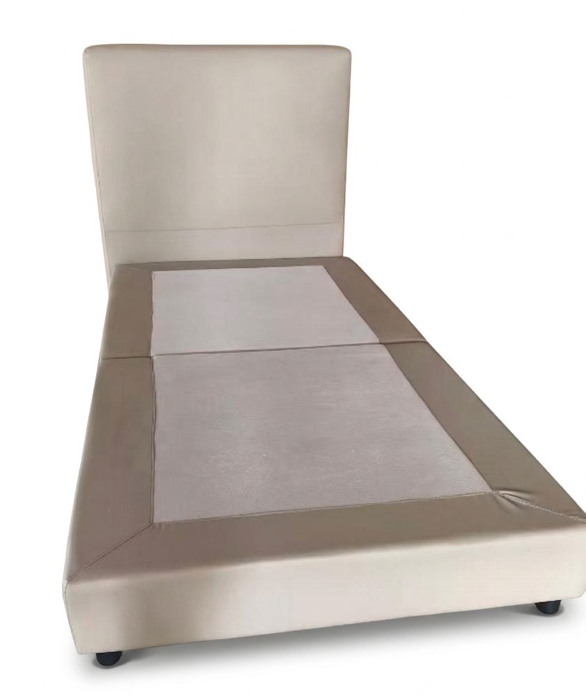 Single Size modern standard bed frame with Milk Tea color PU leather base and headboard $299 *First Come First Serve* - Home Idol Vancouver Richmond Surrey