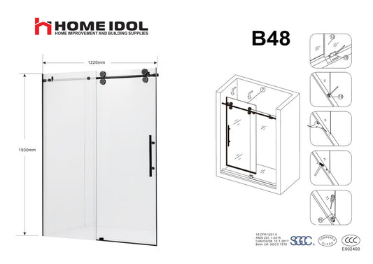 B48 $199 shower door 8mm black frameless  1220X1930mm/48"x76" A4 *Non-Profit First Come First Serve Don't Miss the Boat* AI