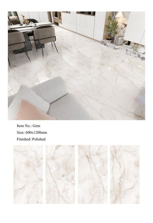 *NON PROFIT NO TAX 12% OFF* 24"x48" Gem Tile A+ Was $2.25/sf Now $1.59/sf 1000sf+ $1.49/sf Full Polished Glazed Tile 24"x48" 3pcs/box 24sf/box