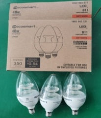 LED THD Ecosmart B11 Candle Light 40W 2700K WARM WHITE 3PCS/BOX $7.50/BOX  $9.99/2pack($4.99/pack) B10.5