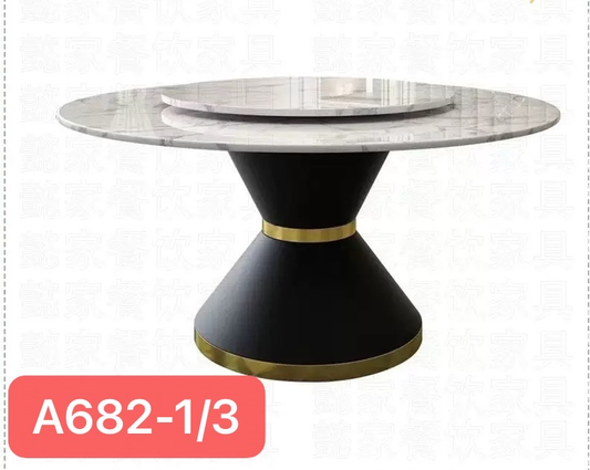 A682 1.35M Slab Dining Table White marble like top and Round black base $399