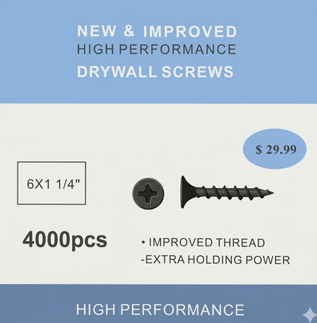 Drywall Sscrew #2 philips recess grey phosphated #6x1-1/4" 4000pcs/box $29.99/box - Home Idol Vancouver Richmond Surrey