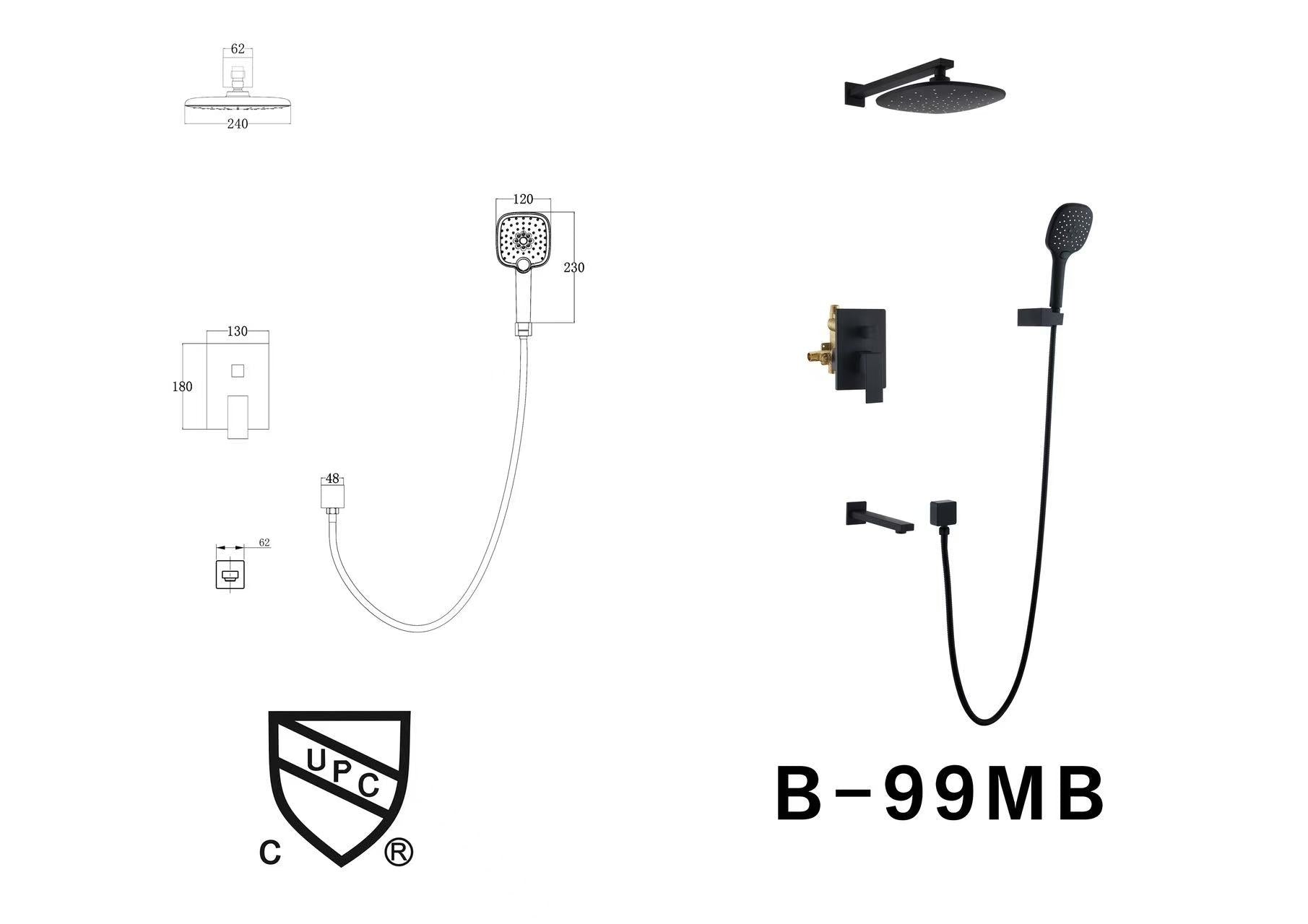 S-99MB matt black shower combo (with shut off no pex fitting) $169/SET ...