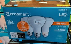 R20 LED LIGHT BULB ECOSMART 50W WARM WHITE 2700K 3PCS/PACK $6 B10.5