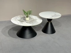 A42 Round Coffee Table with white marbletop black base large size: 700x425mm 27-1/2"x16-3/4"; small: 500x508mm 19-1/2"x20" $99 *No Delivery Pick up Only* - Home Idol Vancouver Richmond Surrey