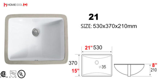A21 square bathroom sink undermount  21"x15"x8"(530x370x210mm) $19.99/pc 10pcs+ $17.99/pc A5