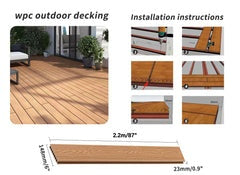WPC Decking plank Composite C4 Deck Boards deck plank Teak DOUBLE FACED (one side wide groove, one side wood grave) 2200X150X23MM 87"X6"X0.9" $14.76/pc(3.7sf) $3.99/sf 1000sf+ $3.79/sf A10