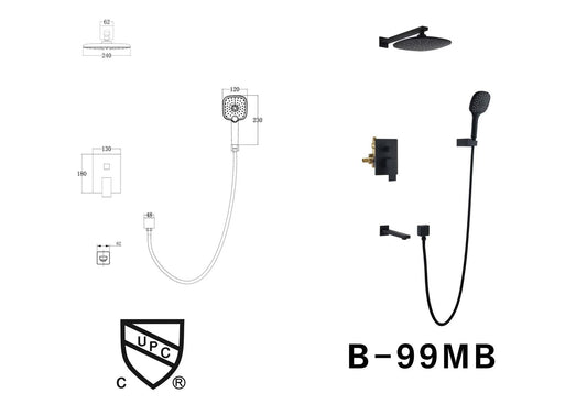 S-99MB matt black shower combo (with shut off no pex fitting) $169/SET 10SETs+ $149/SET A8