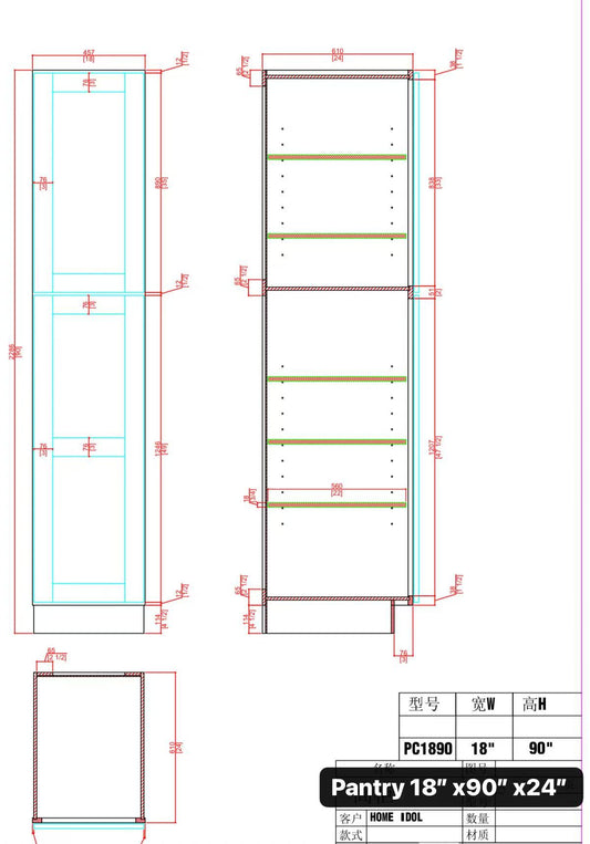 PC1890 18" Plywood white shaker Pantry kitchen cabinet 18"x90"x24" (solid door, plywood body and dovetail drawer best in the industry) $299 A6