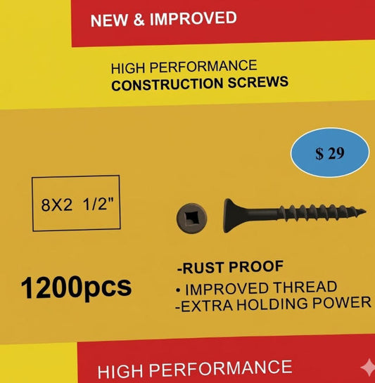 Construction Screws Rust Proof  8x2-1/2"1200pcs/box $29/box