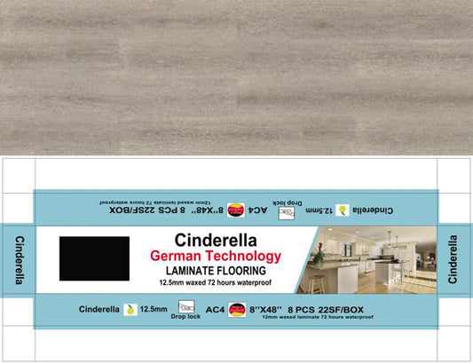 12.5mm Laminate Flooring model: CINDERELLA Wax Seal 1220X198X12MM (48"x8") MDF+ AC1 8PCS/BOX 22SF/BOX $1.09/SF BULK DEAL 1000SF+ $1.05/SF