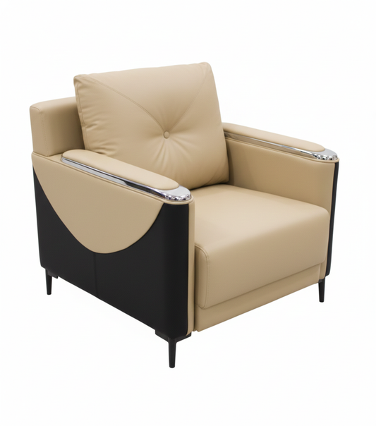 B3486 SINGLE SOFA Black and Milk Tea 2 Chrome hand 900x800x800mm 35-1/2"x31-1/2"x31-1/2" seat height: 480mm=19" $199