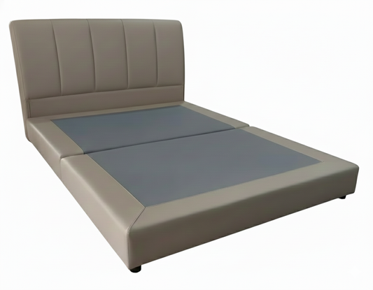 HS610 Queen Size modern standard bed frame with Milk Tea color PU leather base and headboard $399