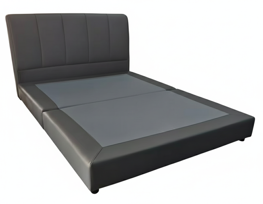 HS610 Queen Size modern standard bed frame with dark grey PU leather base and headboard $399