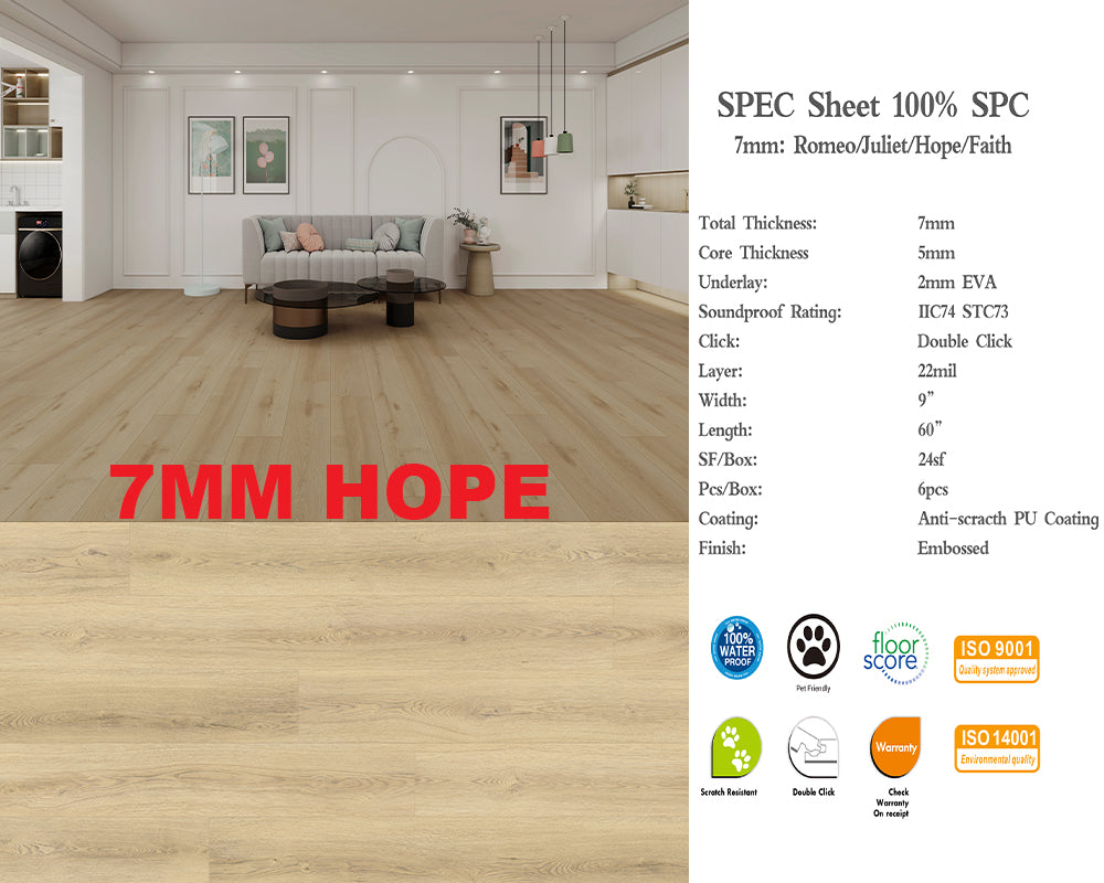 2025 7mm H7MM A+ Was $2.25/sf Now $1.39/sf 1000sf+ $1.29/sf SPC FLOORING Waterproof Luxury Vinyl 60"x 9" (4.5mm+2.5mm) Pad 6pcs/box 24SF/BOX