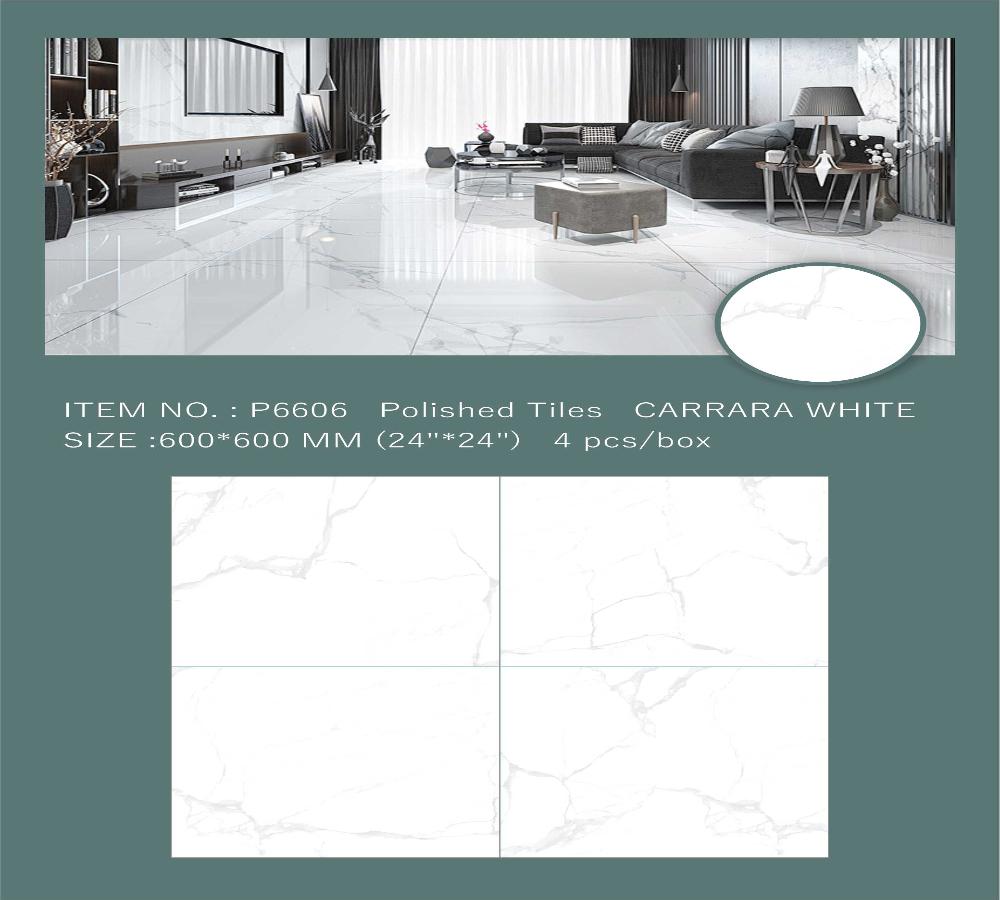 Flyer 24"x24" P6606 Tile A+ Was $2/sf Now $1.29/sf 1000sf+ $1.09/sf POLISHED GLAZED GLOSSY TILE CARRARA 24"X24"