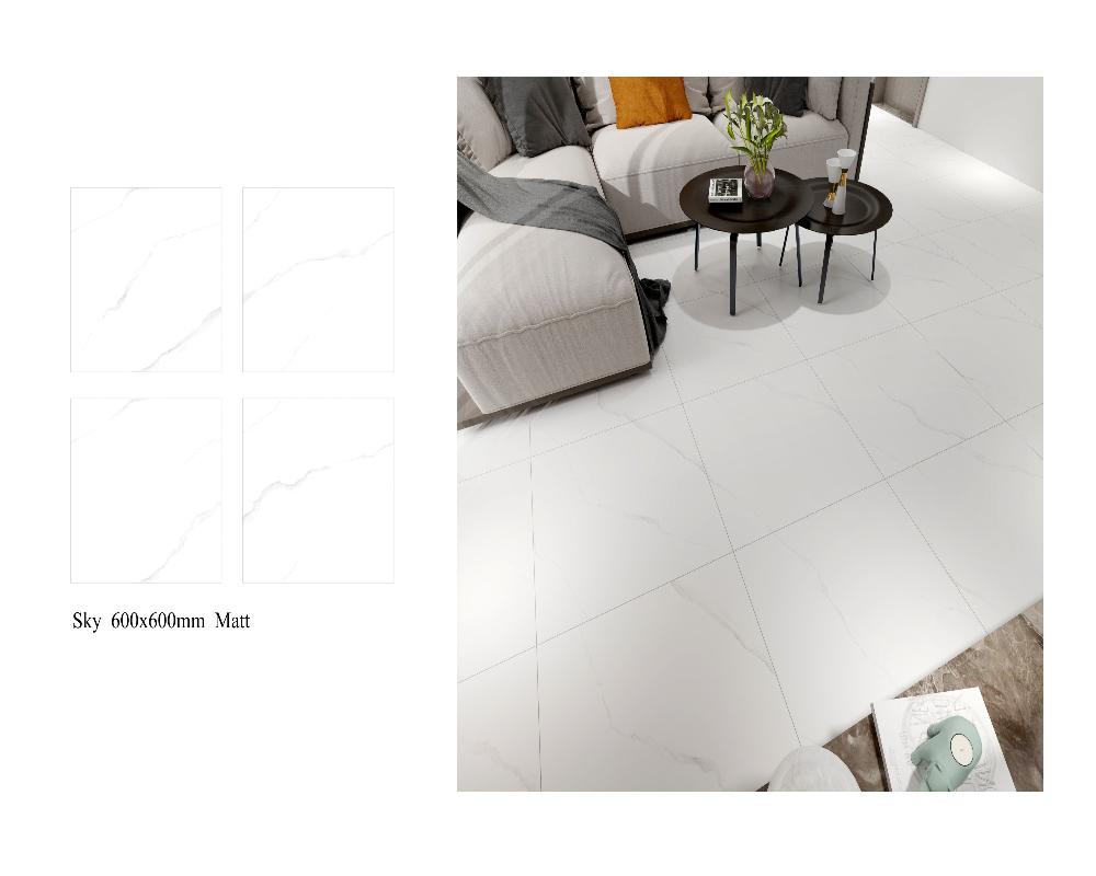 Flyer 24"x24" Sky Tile A+ Was $2/sf Now $1.29/sf 1000sf+ $1.09/sf Matt Tile M6601 CARRARA 24"x24" 4pcs/box 16sf/box