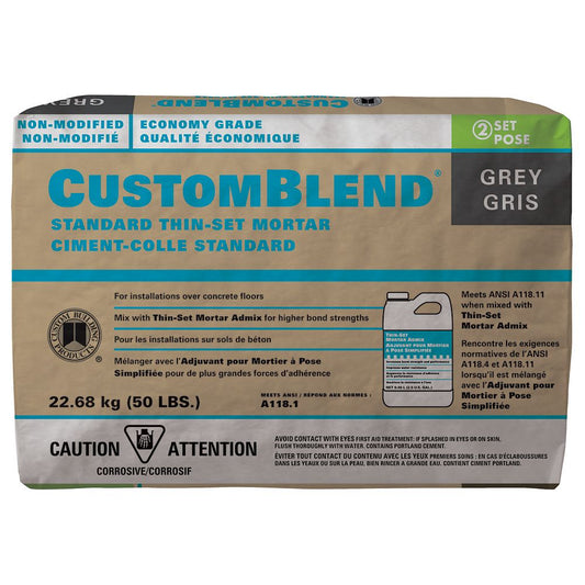 CUSTOMBLEND NON-MODIFIED THIN-SET INDOOR (USAGE: CEMENT FLOOR ONLY) 50LB $13.99 (in stock 2-4 p)