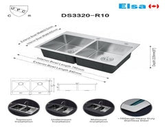 DS3320A-R10/8541 handmade double bowl kitchen sink topmount 16 gauged 840x510x228mm (33"x20"x9") *DRAINS INCLUDED* $129/pc 10PCS+ $119/PC  A7.5