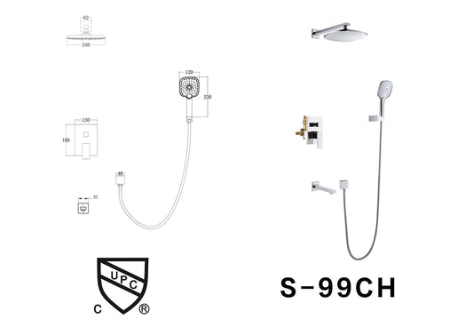 S-99CH chrome shower combo (with shut off no pex fitting) $169/SET 10SETs+ $149/SET A8