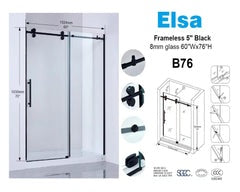 B76 $199 8mm black frameless shower door 5'x6'/1524X1930mm/60"x76" with wall profile and magnet door strip prevent water leaking A4 *Non-Profit First Come First Serve*