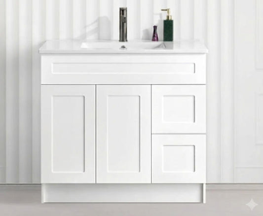 36" Vanity Combo Center Sink Right Drawer $399 VSD36R + 90E white plywood body solid wood door 878mmH x 876mmW x 450mmD 34-5/8"W x 34-1/2"H x 17-3/4"D A6 *Non-Profit First Come First Serve Don't Miss the Boat*
