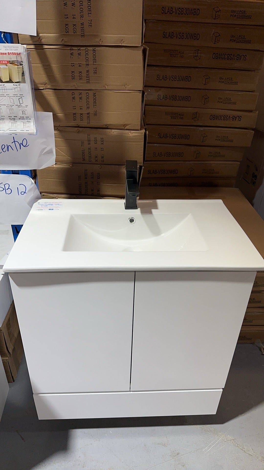 V30 30" Vanity Combo VSB30 + E75/75E 740mmW x 876mmH x 450mmD 29-1/4"W x 34-1/2"H x 17-3/4"D $299 (solid door, plywood body )