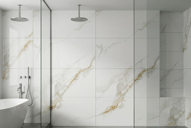 DF21205 24"x48" Polished Porcelain Tile White Carrar 2pcs/16SF/box $1.39/SF 2000SF+ $1.29/SF(No Return No Exchange No Claim on Broken)