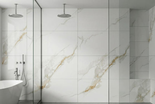 DF21205 24"x48" Polished Porcelain Tile White Carrar 2pcs/16SF/box $1.39/SF 2000SF+ $1.29/SF(No Return No Exchange No Claim on Broken) - Home Idol Vancouver Richmond Surrey